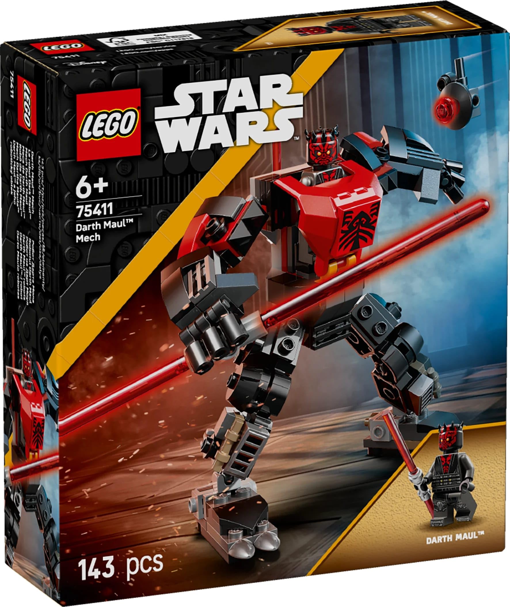 LEGO Star Wars Mech Dartha Maula, zestaw dla 6-latka, Gwiezdne Wojny: Wojny klonów do kolekcji, zabawka konstrukcyjna dla dziecka, pomysł na prezent dla chłopców i dziewczynek w wieku od 6 lat 75411