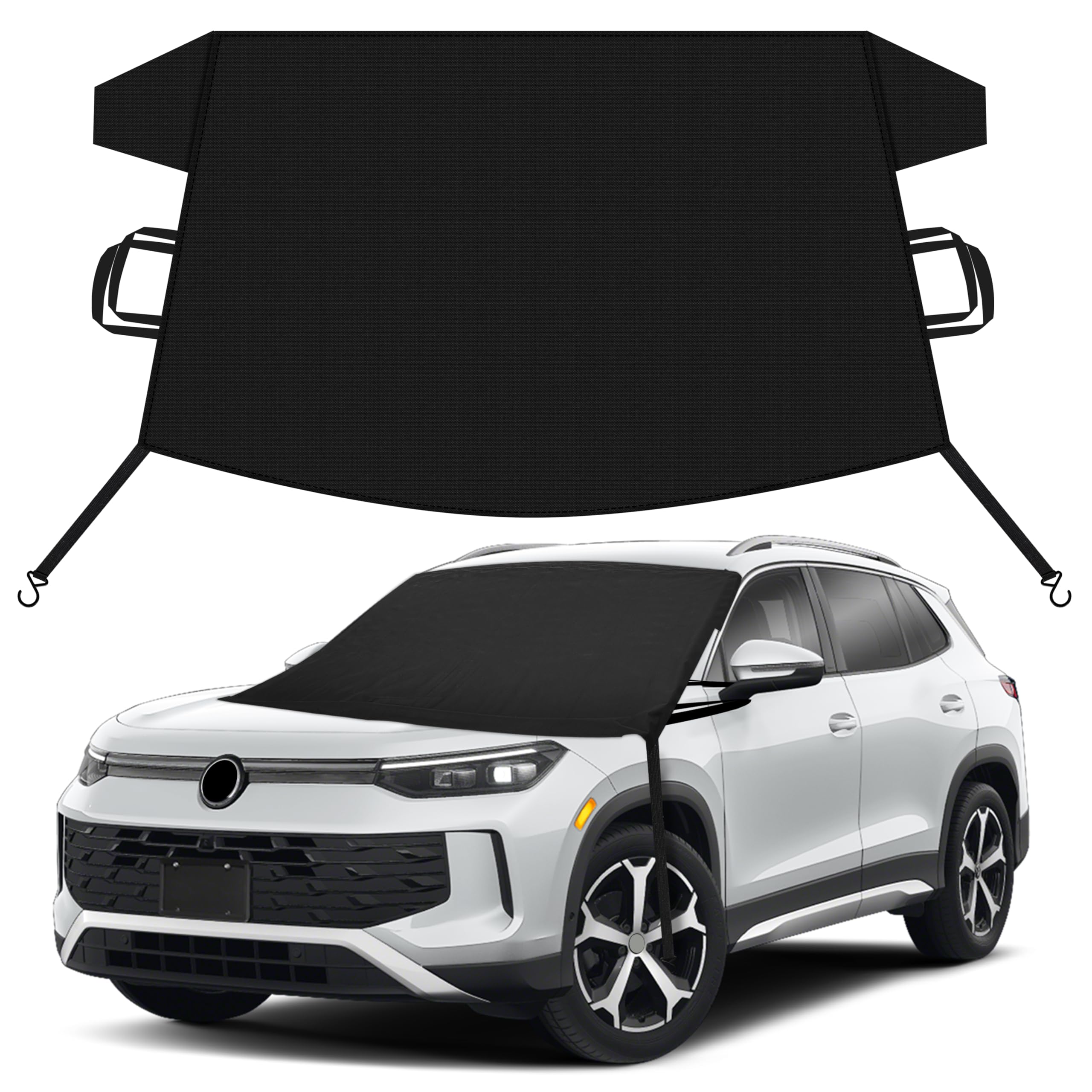 EcoNour Car Snow Cover Compatible for Volkswagen Tiguan | Windshield Cover for Ice and Snow with S-Hook Straps | Heavy-Duty 600D Oxford Winter Car Cover, Waterproof &amp; Anti-Slip