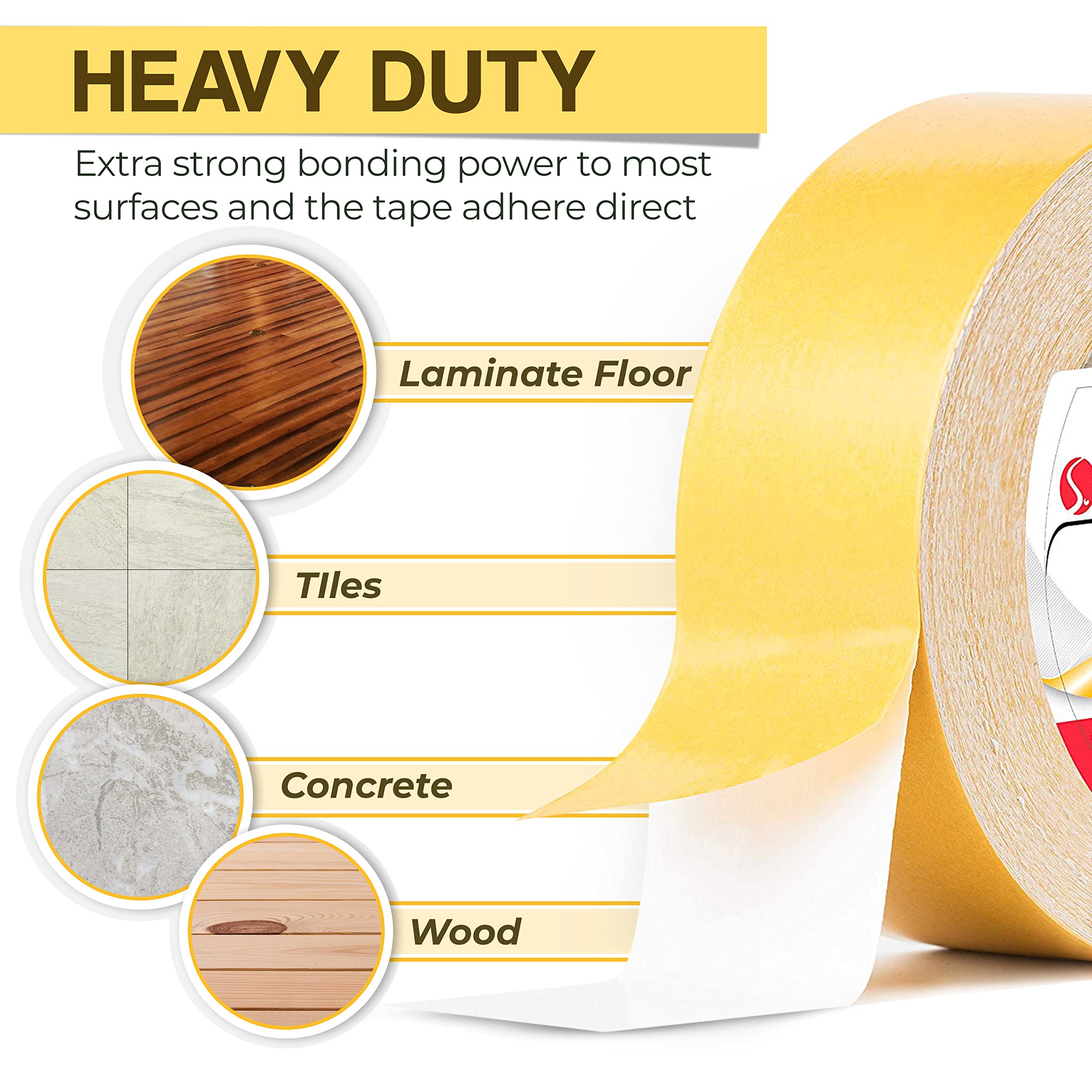 Sanojtape Ruban à Tapis Original de 50mm x 25m (Lot de 3) Extra Fort Double Face Ultrarésistant pour Tapis, Carpettes, Paillassons & Intérieurs