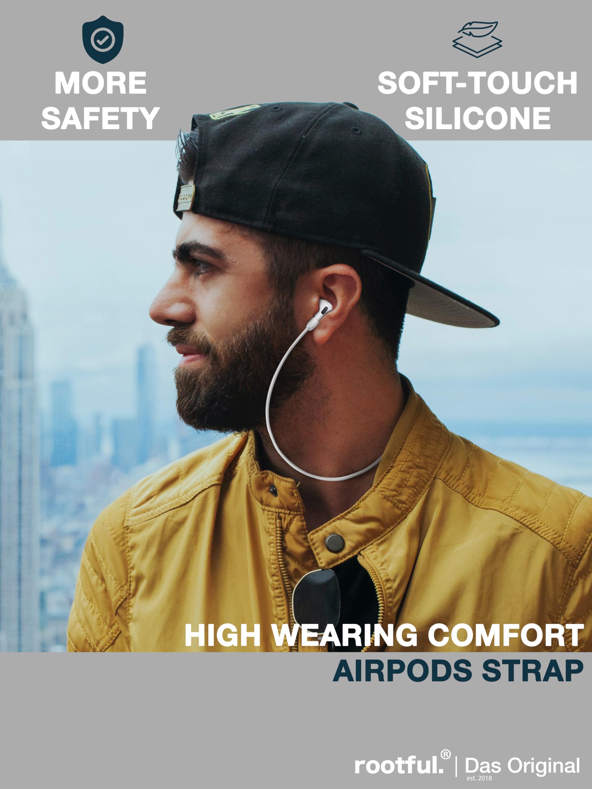 Sangles De Maintien Pour AirPods Rootful. - Lot De 2 (Noir Et Blanc) - Silicone Souple - Compatible AirPods 1/2/3/Pro
