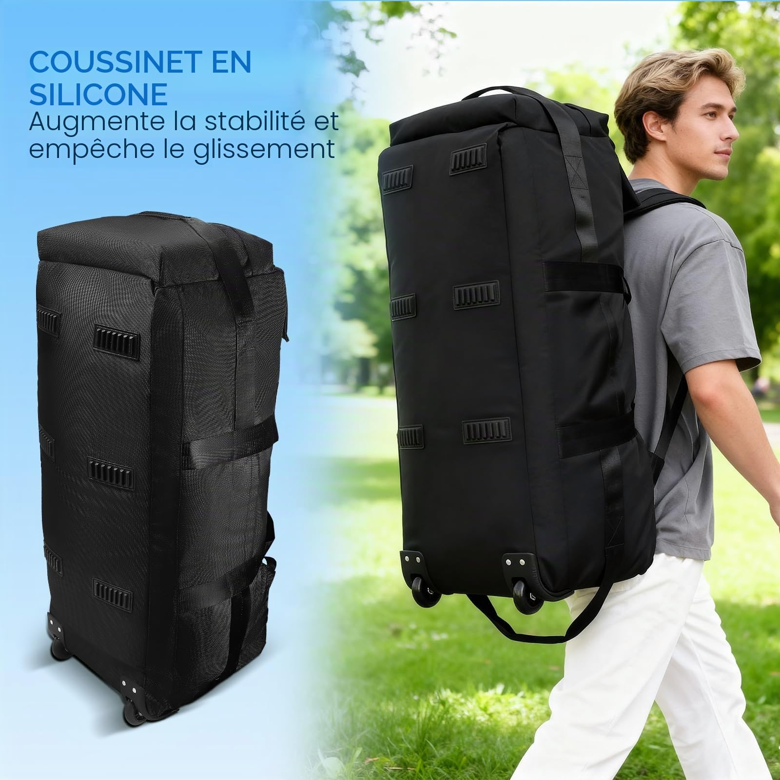3 in 1 Sac de Voyage à roulettes Pliable à Rroulettes 90L Extensible Sac de Sport avec roulettes 28'' Extra Large Sac à Bagages Souple avec Poignées Multiples,Tasche + Trolley + Rucksack