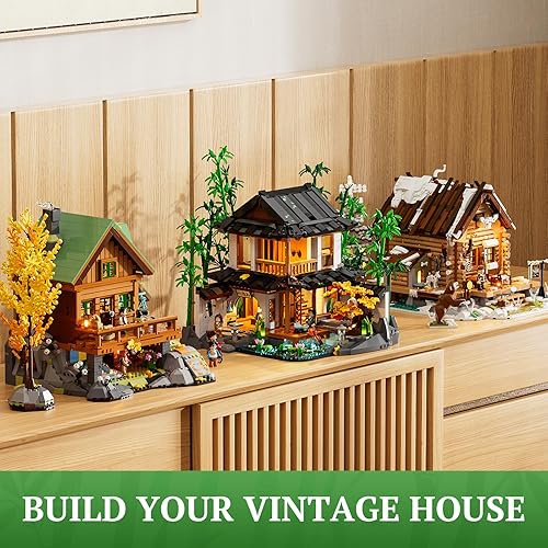 Miniatura 7 de Bamboo-House Lighting - Juego de ladrillos de construcción  Colección de luces LED retro de bambú chino para cabaña y casa del árbol, 2432 piezas