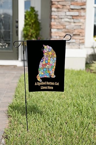Miniatura 7 de Bandera de jardín con gato podrido y mimado, decoración de banderas de jardín de gato de doble cara, colorido diseño de bienvenida, regalo para