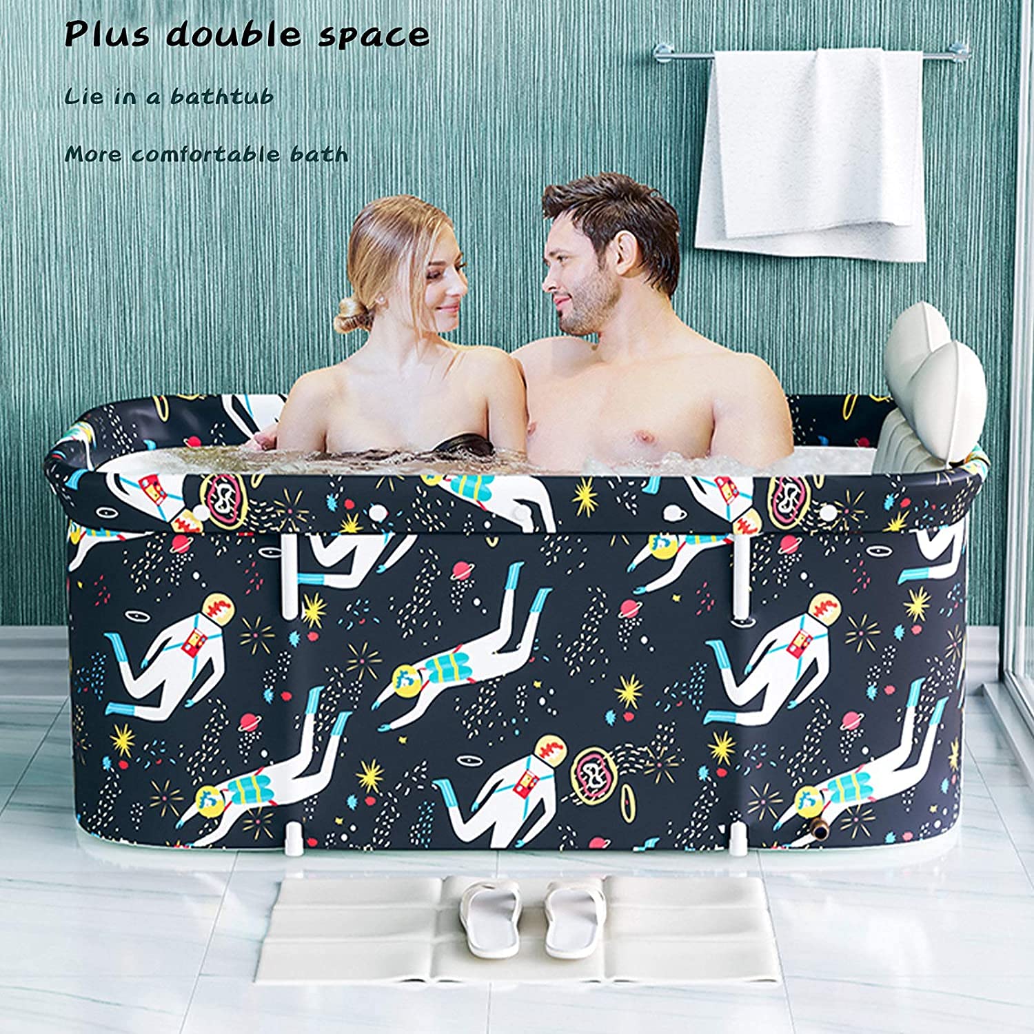 Vasca bagno per la famiglia, pieghevole, portatile, non gonfiabile, in PVC, disponibile in tutte le stagioni, per la doccia (blu scuro)
