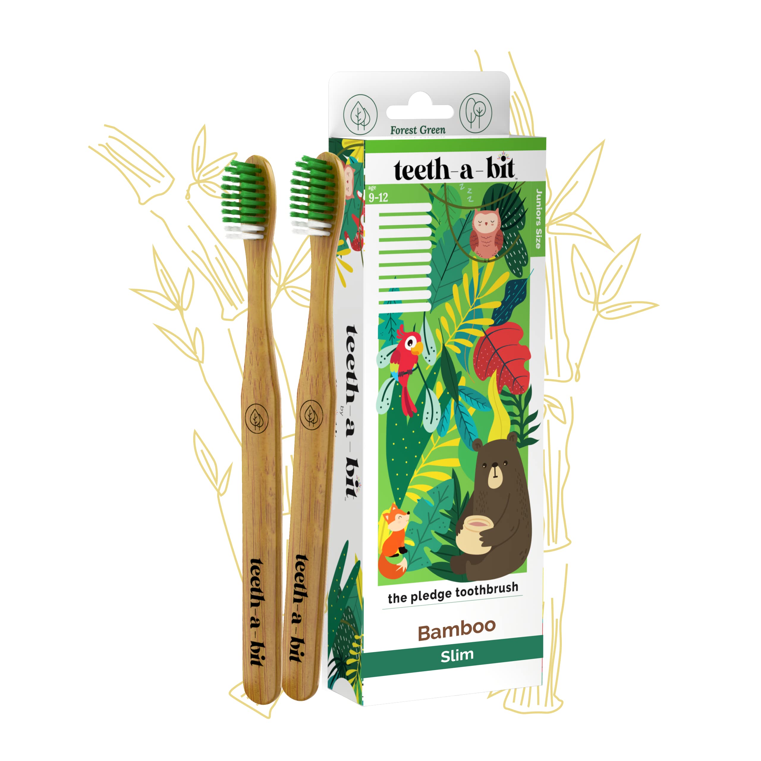 teeth-a-bit The Pledge Toothbrush Kids (9-12 Years) Slim Handle with Gum Sensitive Soft Bristles Pack of 2 Bamboo Toothbrushes (Forest Green) (B09NNQ42PS) Amazon Price History, Amazon Price Tracker