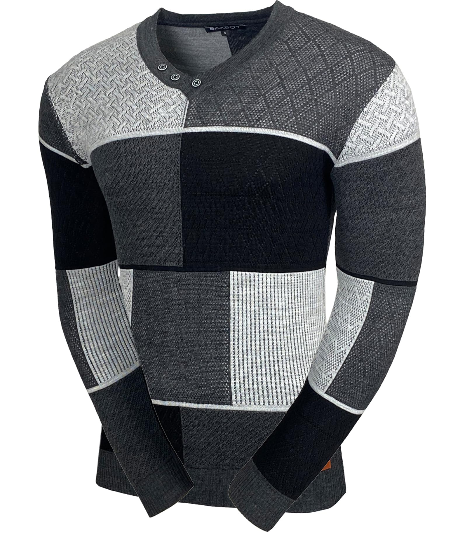 Baxboy Herenpullover, modern, slim fit, V-hals, gebreide trui met ronde kraag, zwarte trui met lange mouwen, fijn gebreid sweatshirt BB-52301, beige, S
