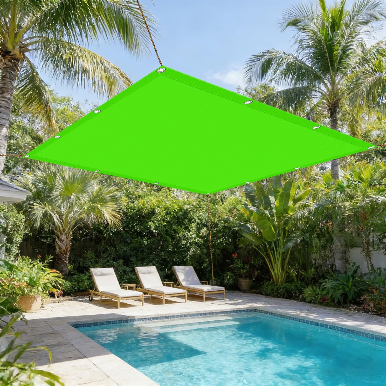 Voile d'ombrage 150 x 350 cm Imperméable, Anti-UV Toile Ombrage Exterieur avec Oeillets et Cordons sans Perçage pour Extérieur Camping et Pelouse, Pergola, Vert