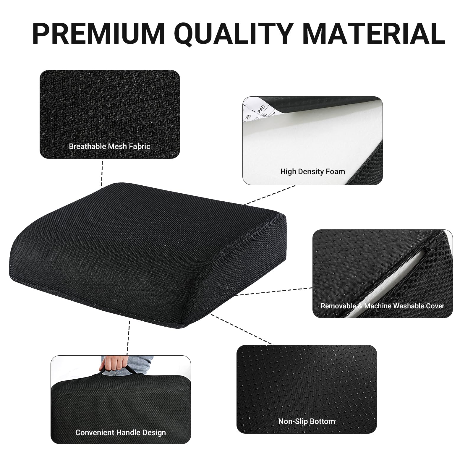 Memory Foam Wedge Cushion Back Support Car Seat Office Chair Height