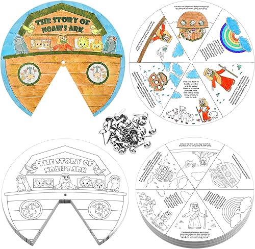 Miniatura 7 de Spiareal Juego de 30 ruedas para colorear para niños con cierres plateados, manualidades de escuela dominical, manualidades religiosas para la