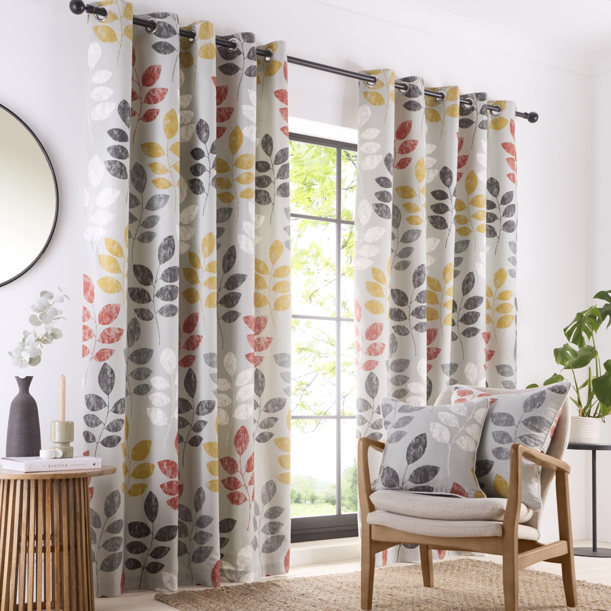 Rideaux gris feuillage 168x183 cm pour créer un cocon dans le salon