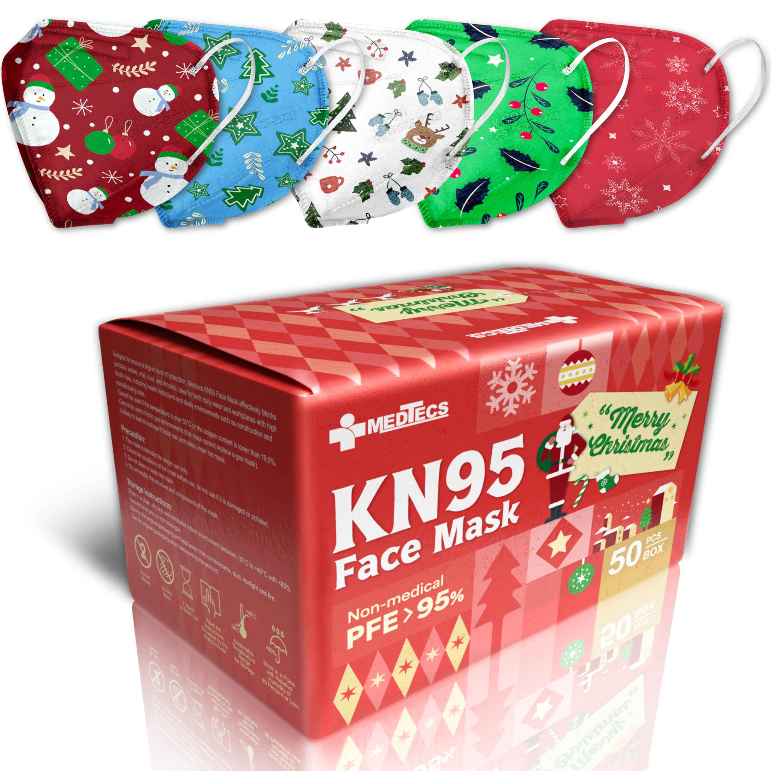 Medtecs KN95 Face Masks Disposable Individually Wrapped, 5 Ply