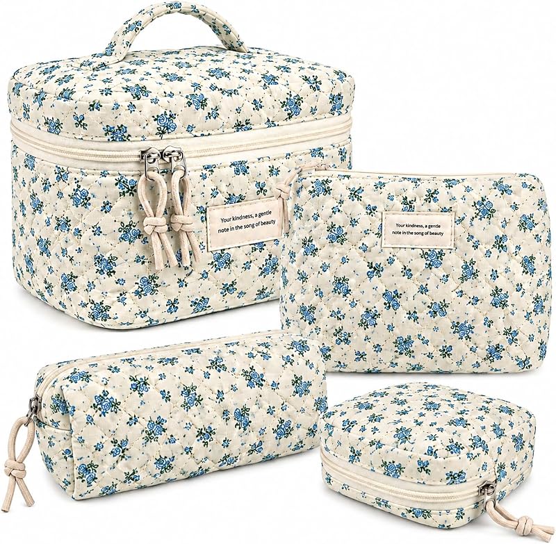 NATINSA Necessaire de Maquiagem Floral com Compartimento para Pincéis, 2 Peças, 47 - BlueMuDan
