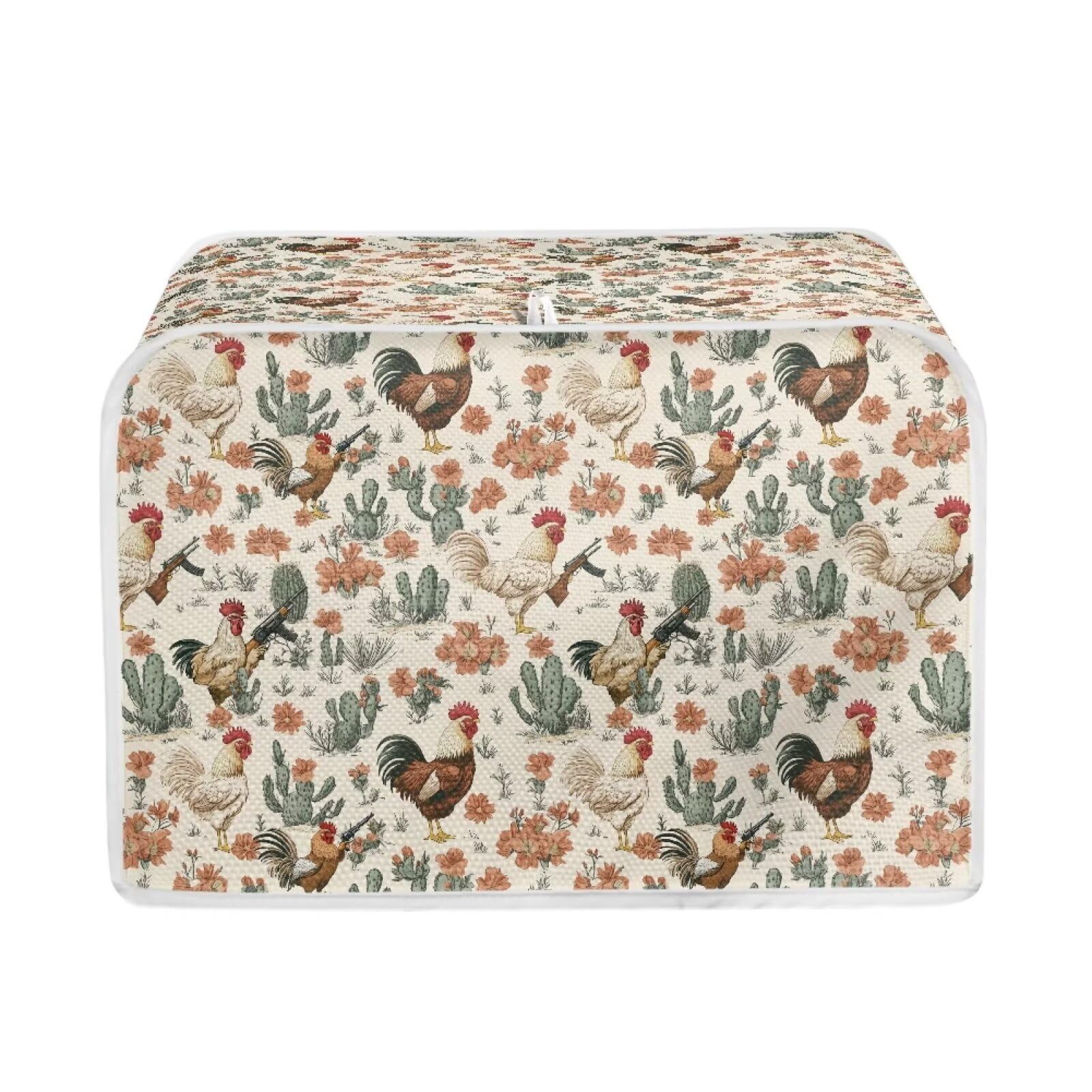 Talayituse Rooster Chicken Cactus Flower Print Toaster Cover 4 Slice Wide Slot, Lightweight Bread Maker Cover Dust Protection Washable Appliance Bag, M