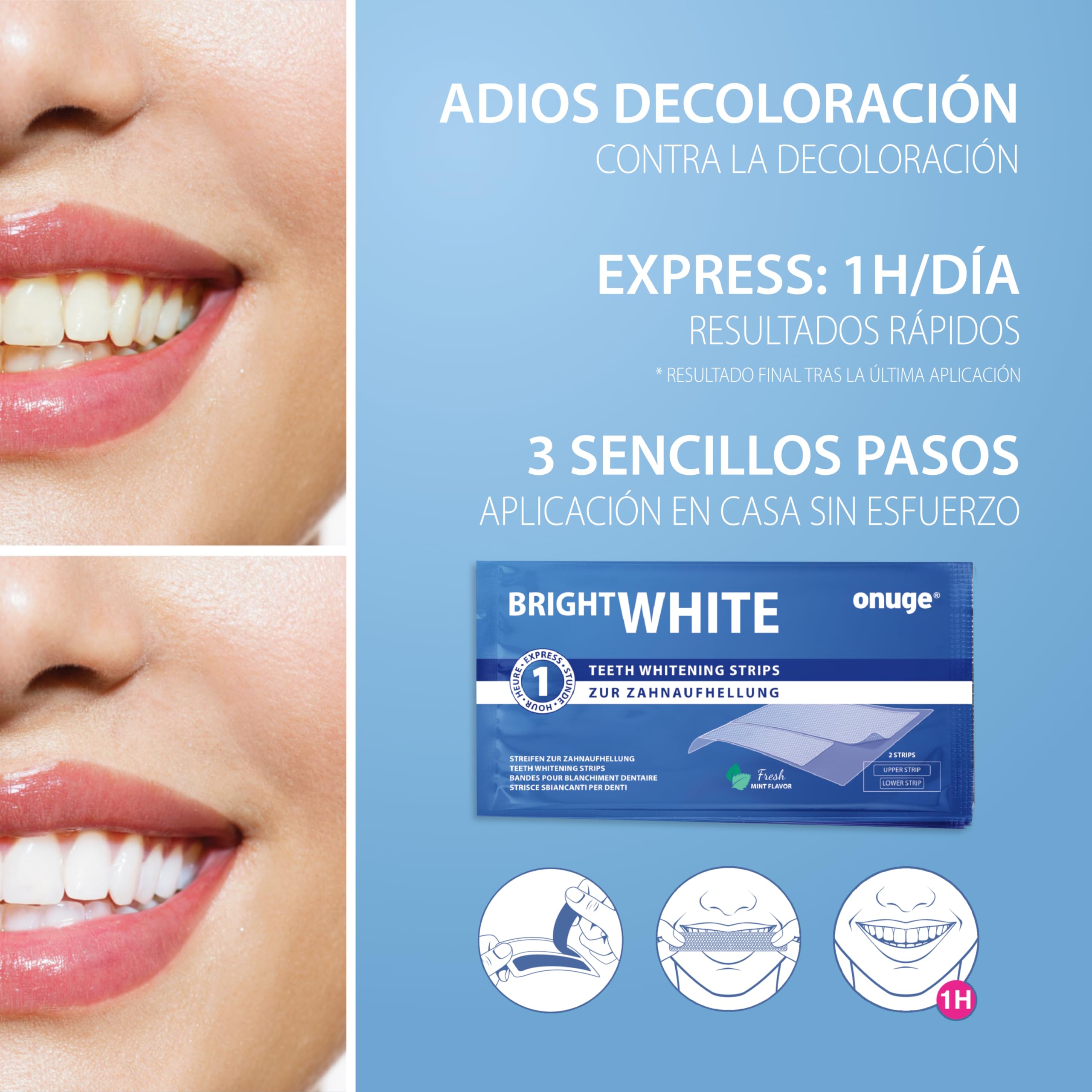 Bright White - 28 tiras blanqueadoras para dientes sensibles - tiras blanqueadoras para un blanqueamiento dental suave - sin peróxido (set de blanqueamiento para 14 días)