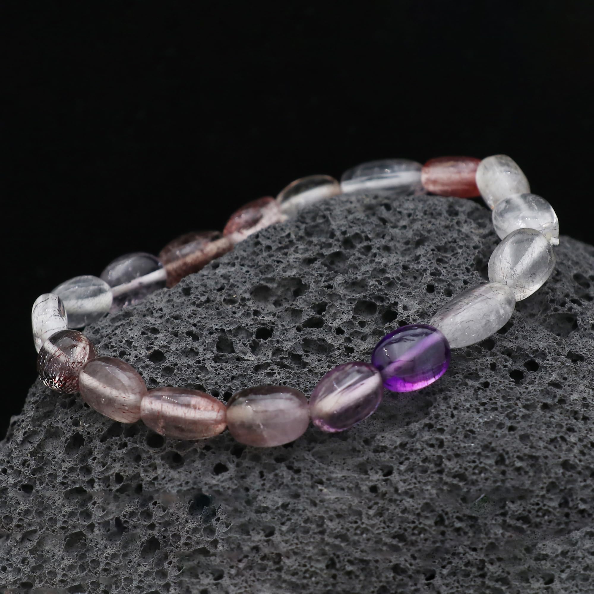 Stone House Bracciale Super Seven in pietra semipreziosa, cristallo curativo, perline di pietre preziose naturali, braccialetto regolabile per donne e uomini
