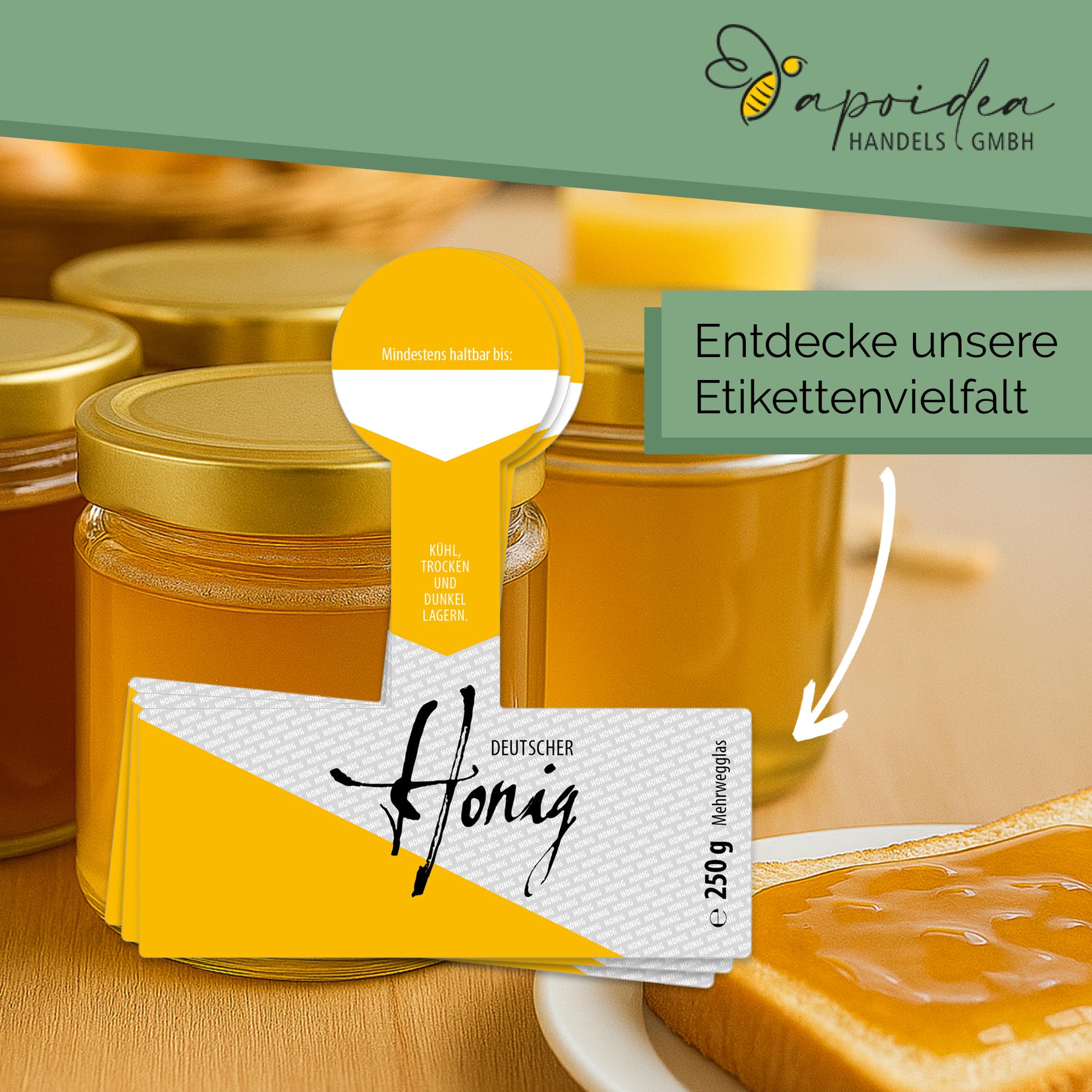 Apoidea – Honiggläser 500g mit DEEP Twistoff Deckel in Gold 26 Stück/Honiggläser 500g mit Deckel/Honigglas und Einweckglas Deepglas/Hochwertige Honig Gläser für Ihren eigenen Honig