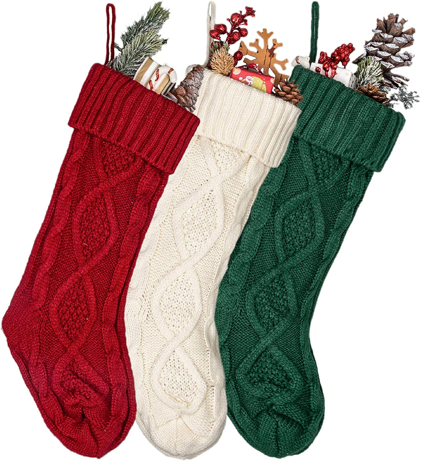 Christmas Stockings, 18 inches Large Size Cable Knit Knitted Xmas Stockings, Rustic Personalized Stocking Decorations for Family Holiday Season Decor (Option 20)
