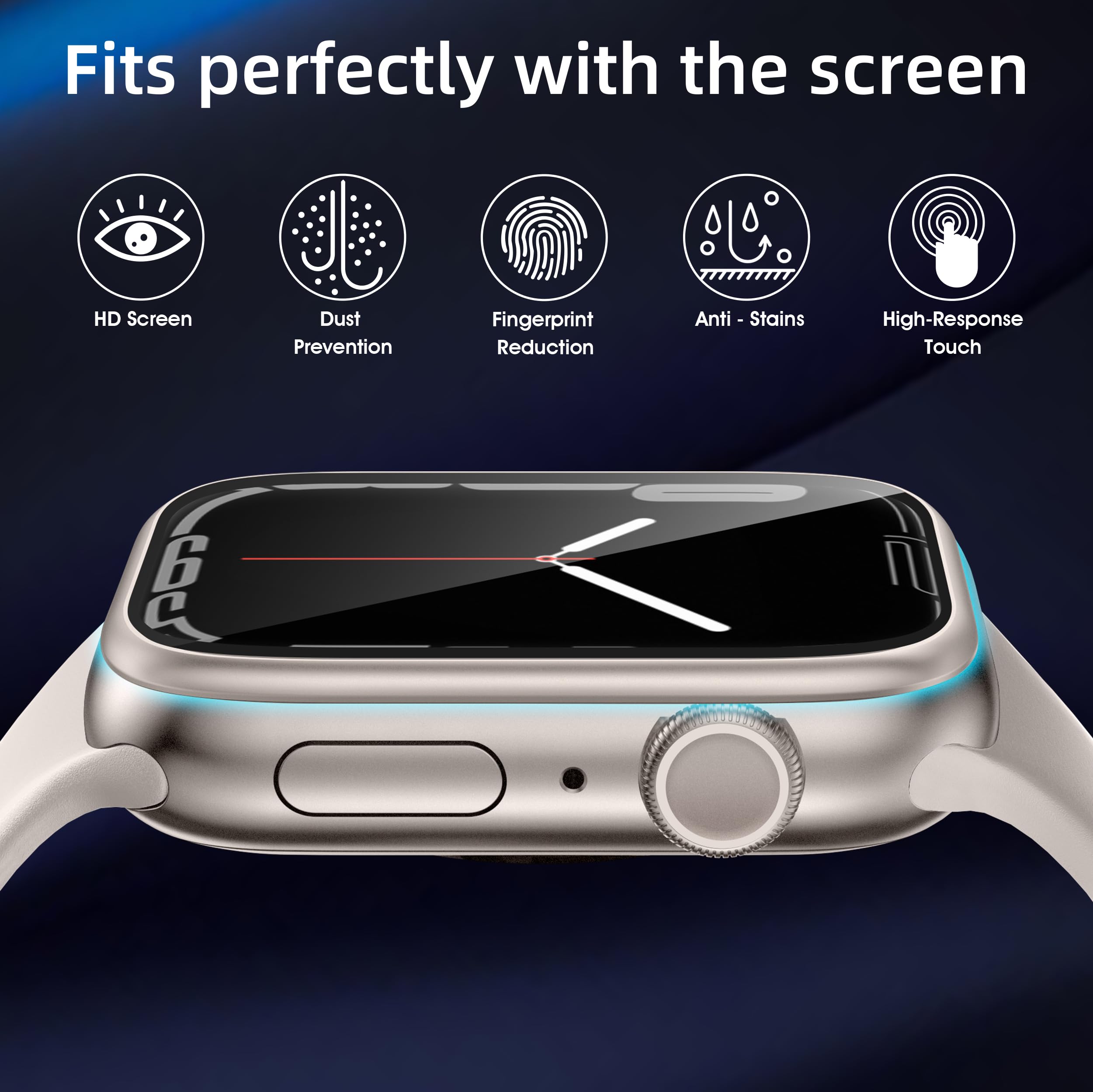 SWUU 2 Pack Tempered Glass Screen Protector with Metal Frame Compatible with Apple Watch SE2 SE Series 6 5 4 44mm Screen Protector, Easy Installation Frame Waterproof Film for iWatch 44mm Starlight