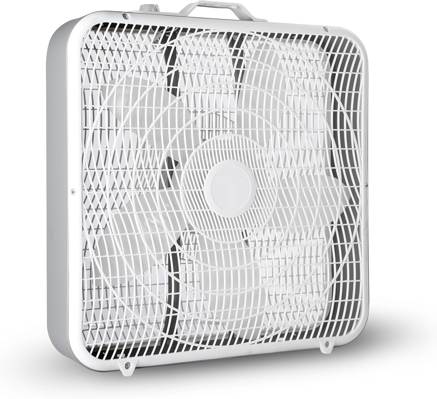 Xcity 20 Inch Box Fan with Carry Handle, Portable Powerful and Quiet 3-speed Floor Fan with Protection Net, Durable 70W Lightweight for Bedroom Study Home Box Fan 20" White
