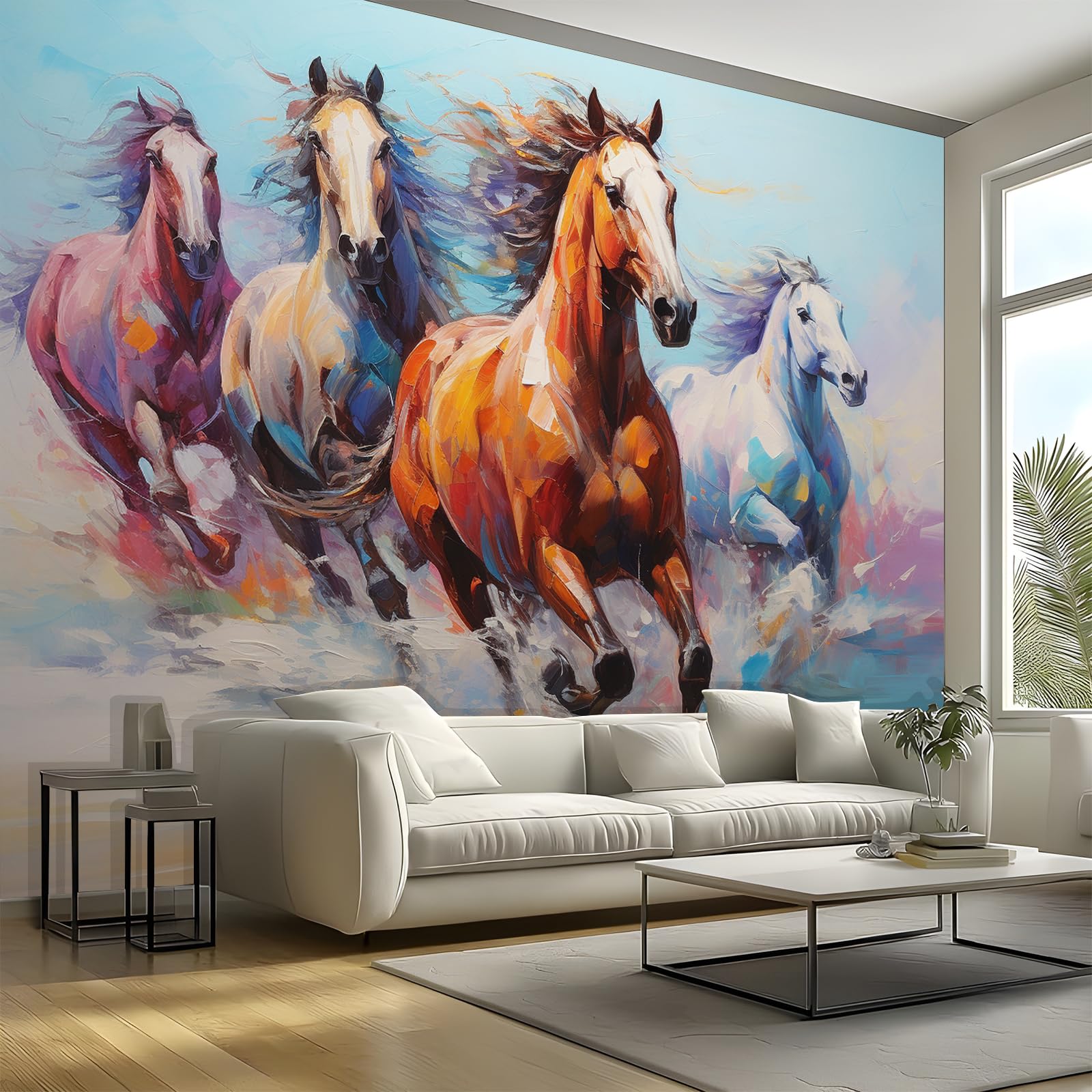 Painting Large Decorative Wall Mural 300 x 256 cm, Horse Self-Adhesive Photo Wallpaper, Bedroom Canvas Waterproof Wallpaper, Living Room Matte Wall Murals — image 1