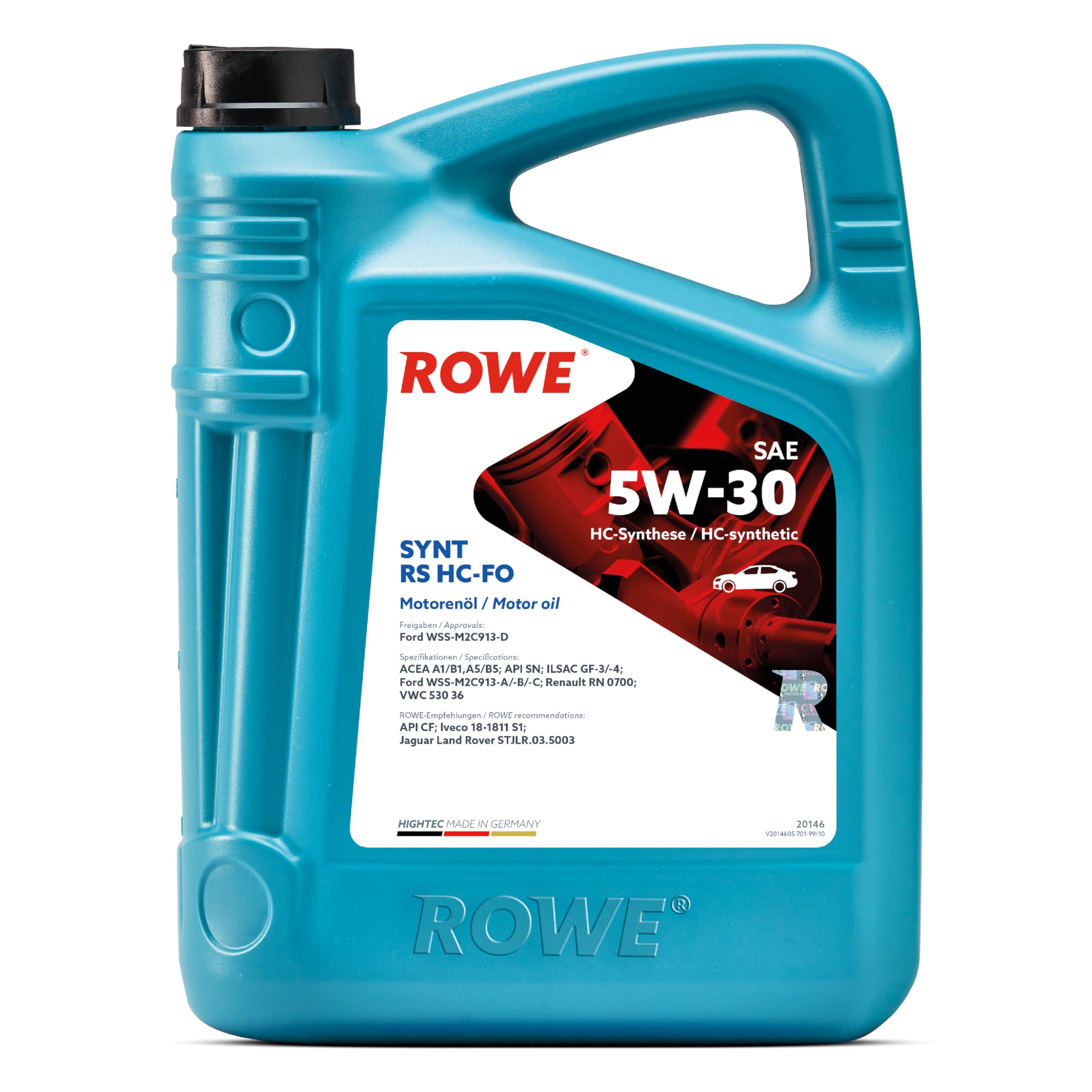 ROWE Aceite de motor 5W-30 Synt RS HC-FO Aceite sintético HC (Hydro Cracked) ACEA A1/B1 ACEA A5/B5 API SN API CF 5L Compatible con FORD Fiesta Mk6 Hatchback CB1, CCN, JA8, JR8, TOYOTA AYGO WNB1, KGB1