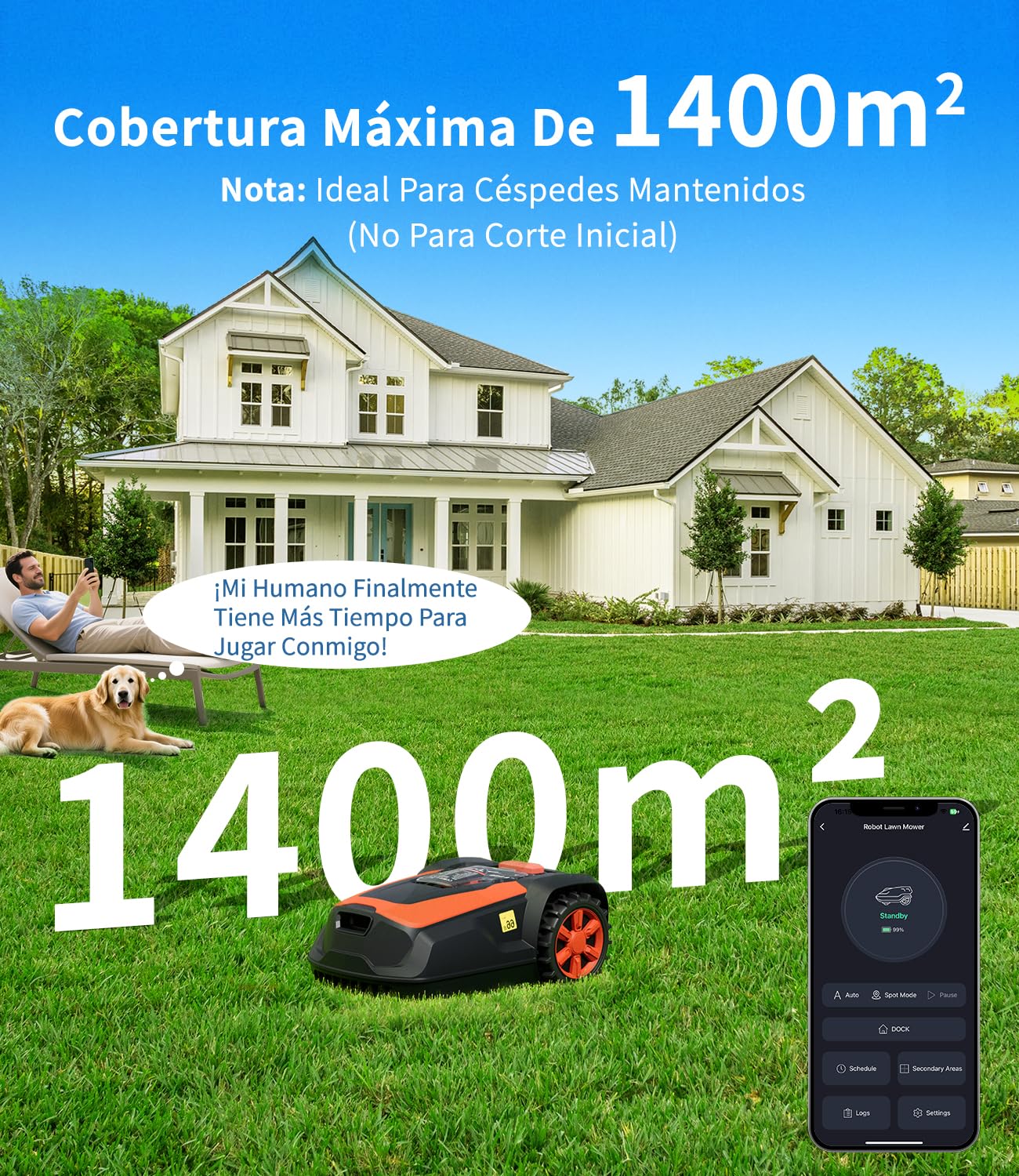 M1 Robot Cortacésped con Cable Perimetral hasta 1400 m², Cortacésped Robot Automático, Altura de Corte 25–65 mm, Pendientes hasta 47%, Ancho de Corte 22 cm, Control por App y Bluetooth