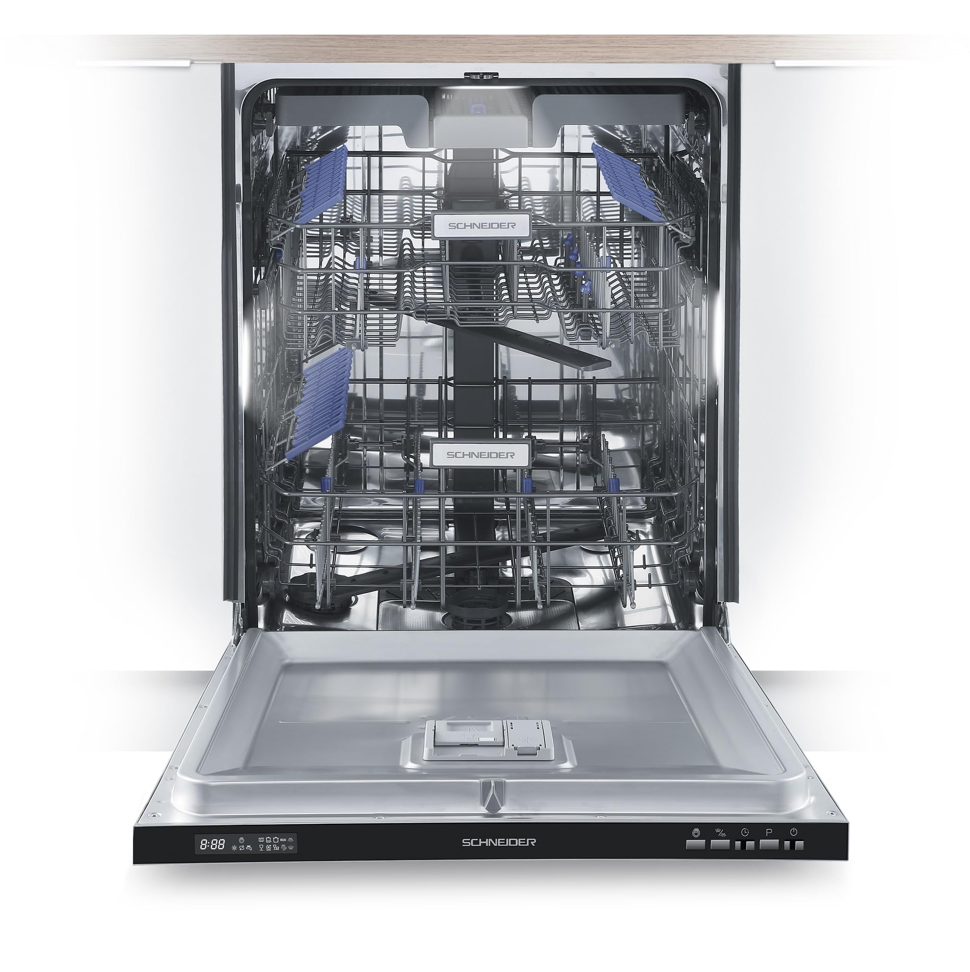 SCHNEIDER SCLT6842CB, Lave vaisselle tout intégrable, 16 couverts, Tiroir à couverts, Moteur à induction, Départ différé, Option demi charge, Pieds ajustable