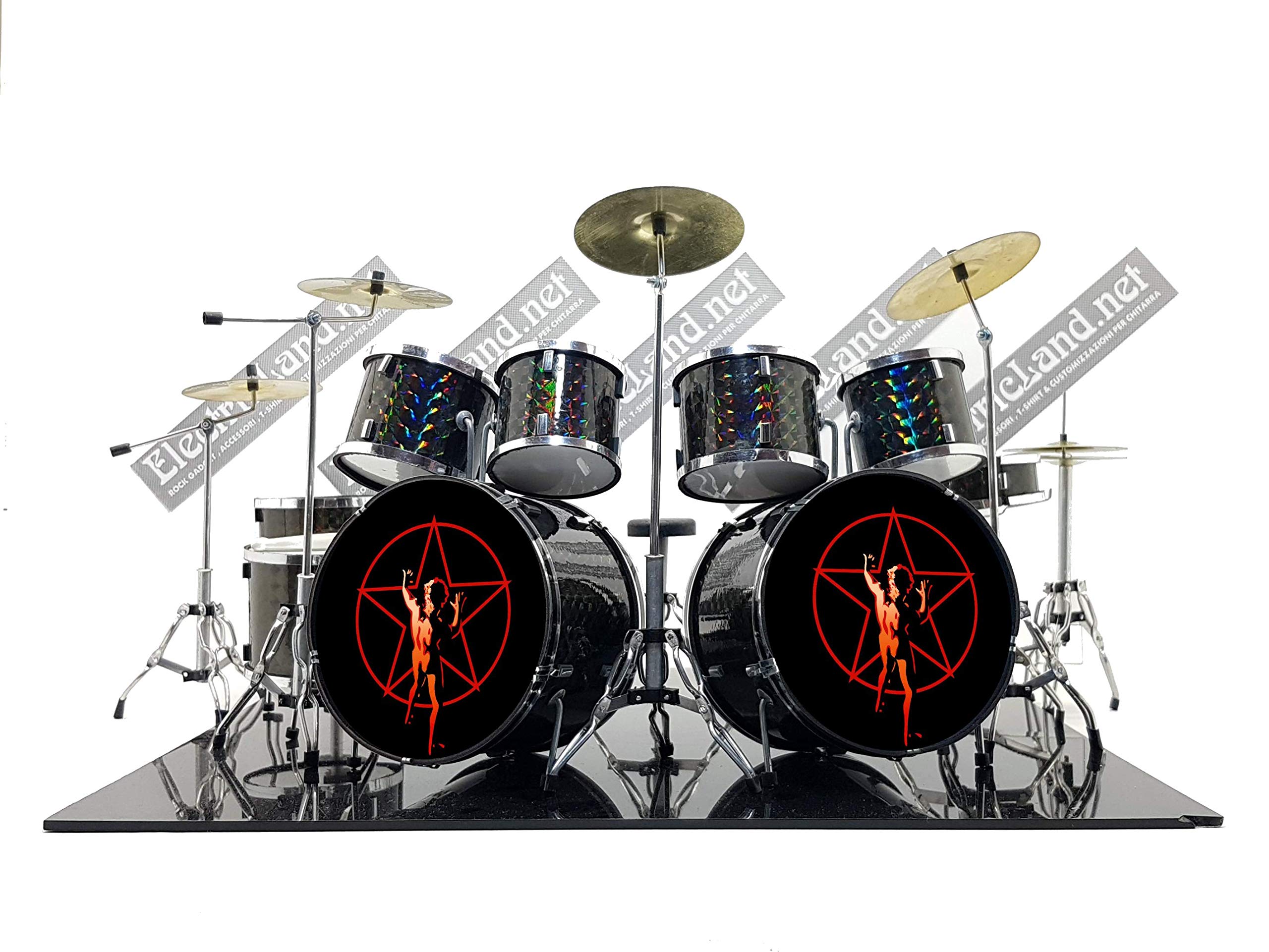 Mini Drum set realizzato per Rock music legends collector signals tribute miniature rock model scale 1:4 collectible size dolls modellino da collezione 40 cm (base nera non inclusa)