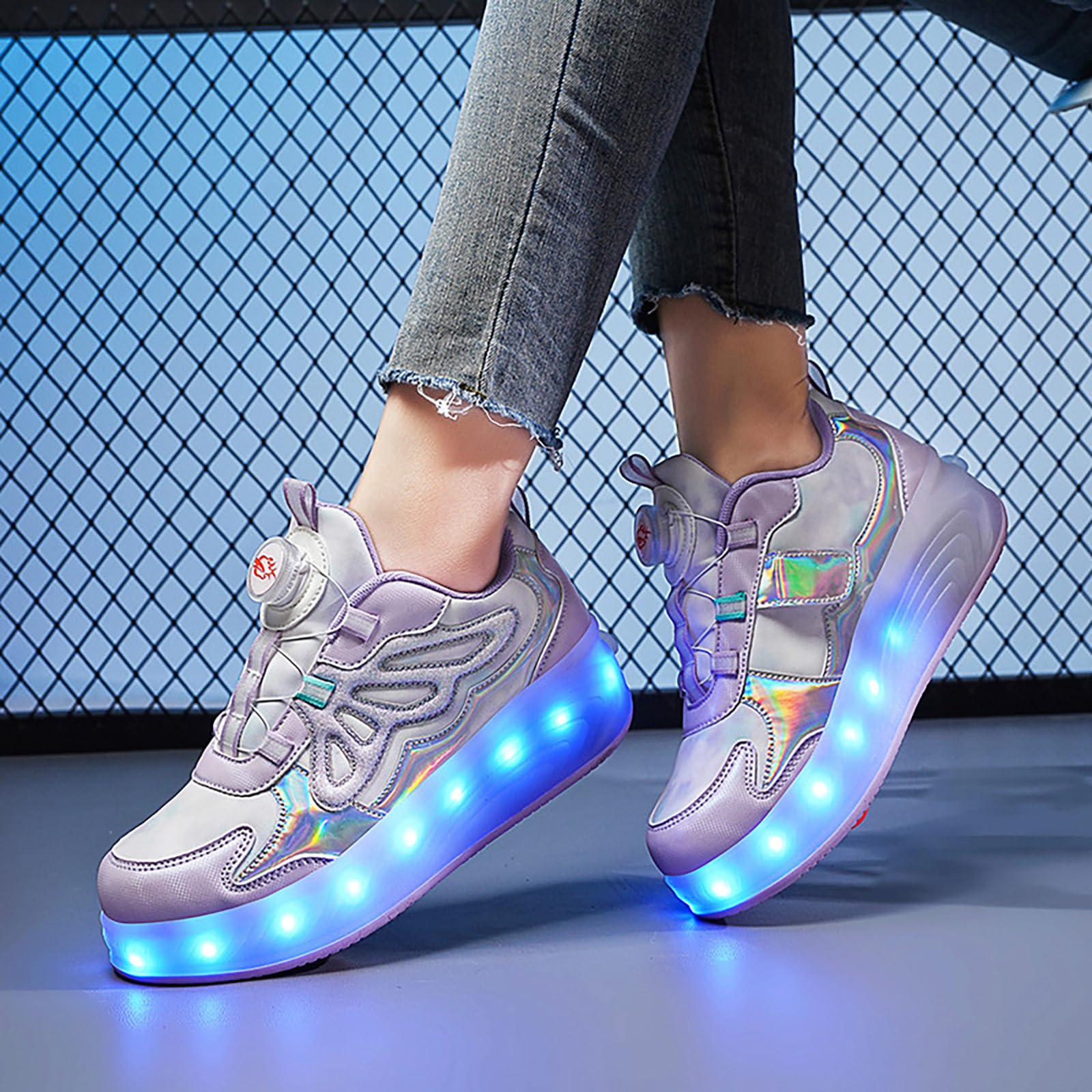 Baskets Lumineuses à roulettes pour Filles,Chaussures à roulettes,Chaussures Enfant avec roulettes,Chaussures a roulettes Retractable,Éclairage LED Couleur,Chargement USB Pratique