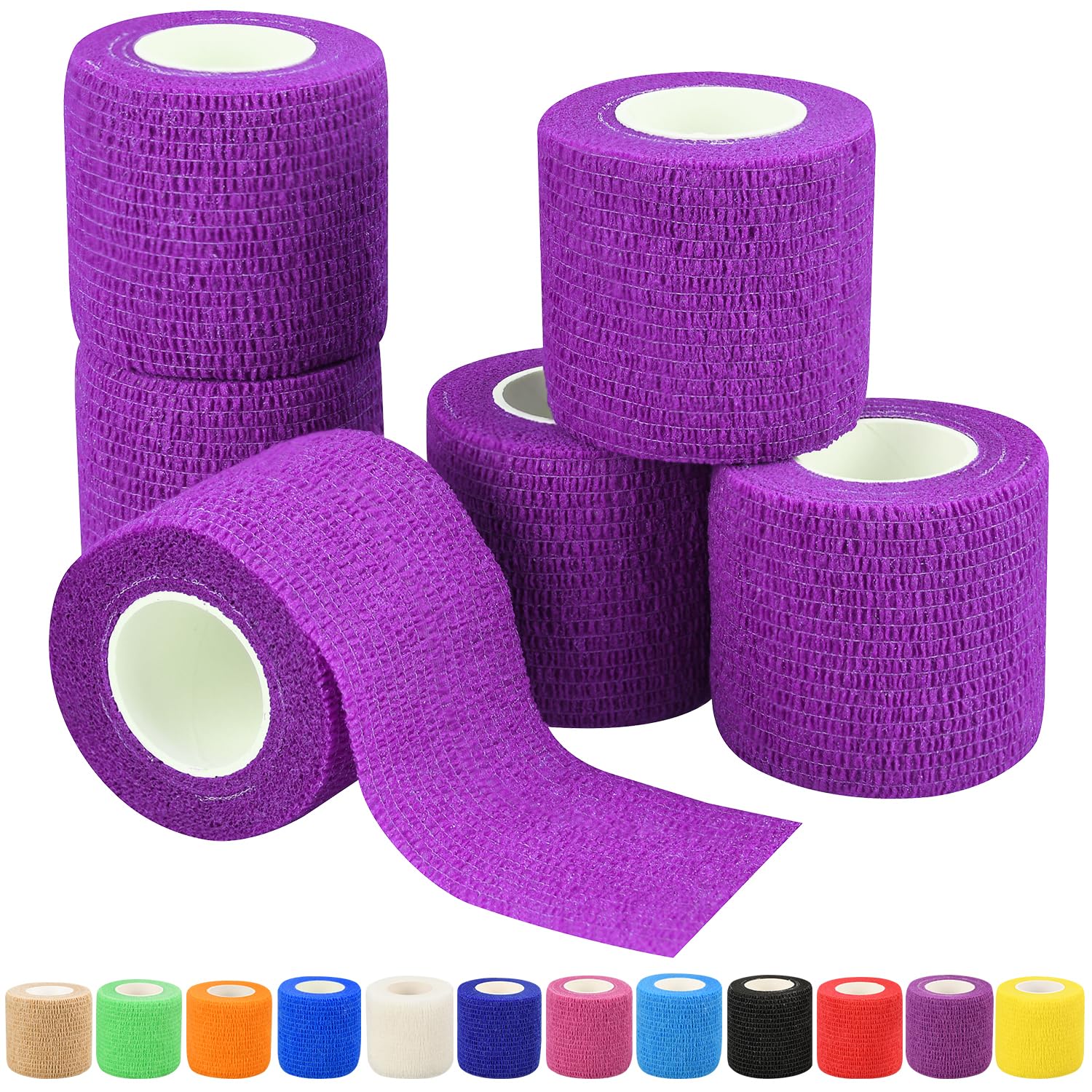 6pcs 2in Self Adhesive Bandage Wraps, 12 Colors, 5 Yard Wraps for Sports