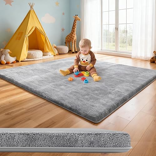 Alfombra de juego para bebé para suelo soporte suave y sensación de felpa, almohadilla antideslizante para niños pequeños, infantes, tapete para