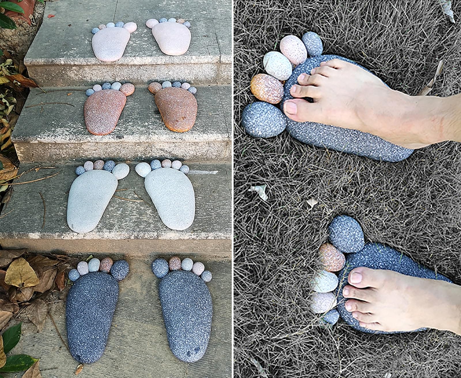 Kit de Piedras para Pasarela con Estampado de pies Grandes de 13 "x 7", Piedras artísticas para decoración de Patio y jardín, 1 par de losas de pies para jardín,Brown