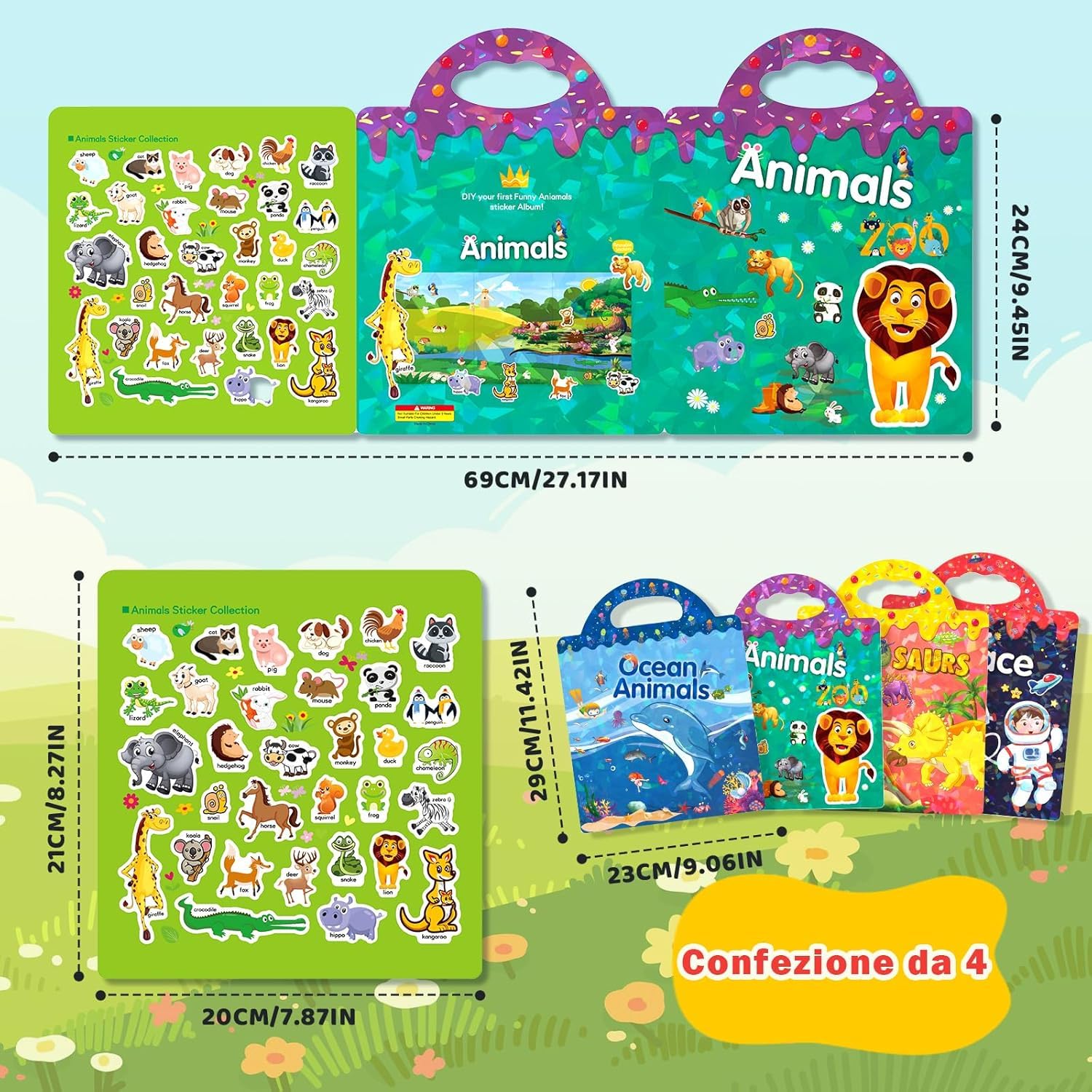 GUYUCOM Confezione da 4 libri adesivi riutilizzabili, giocattoli per bambini dai 2 ai 3 ai 4 anni per bambini, ragazzi e ragazze, giocattoli educativi, regali di compleanno