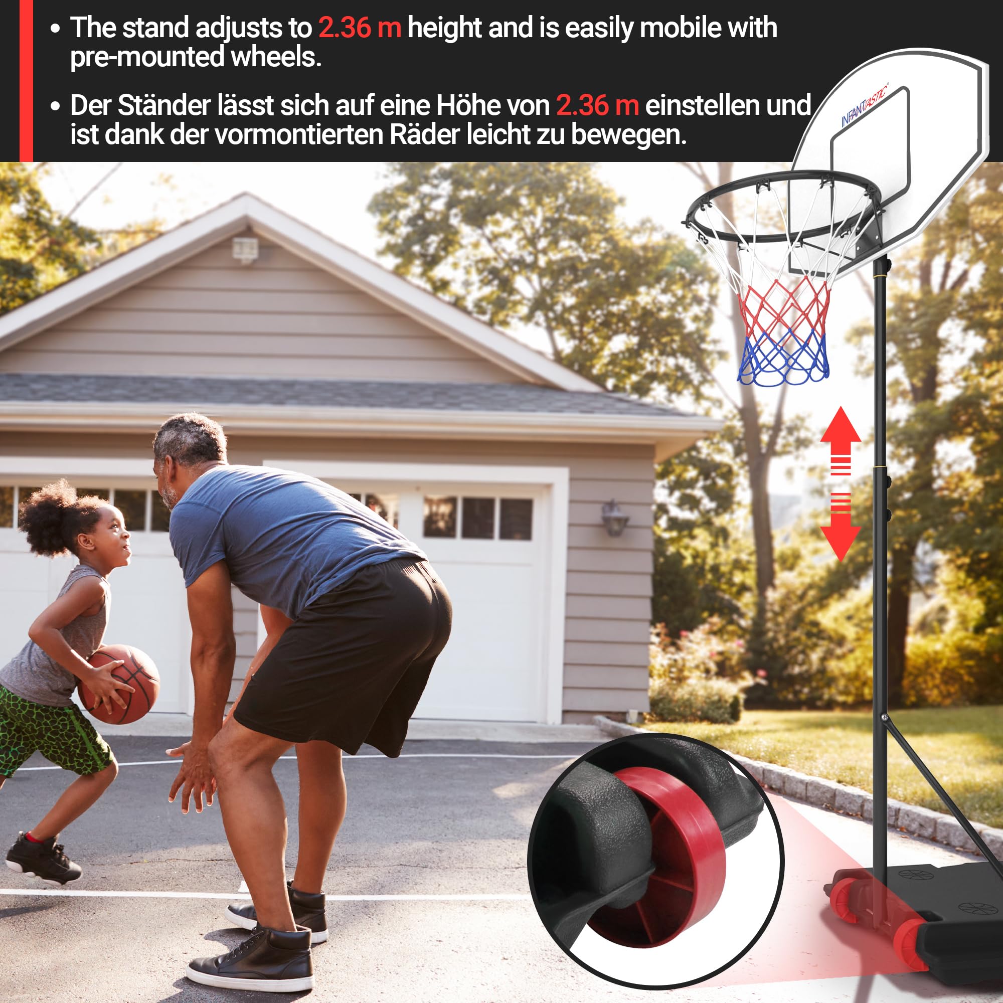 Canestro Basket Professionale Portatile Altezza Regolabile 250 - 305 Cm Ny 87791151