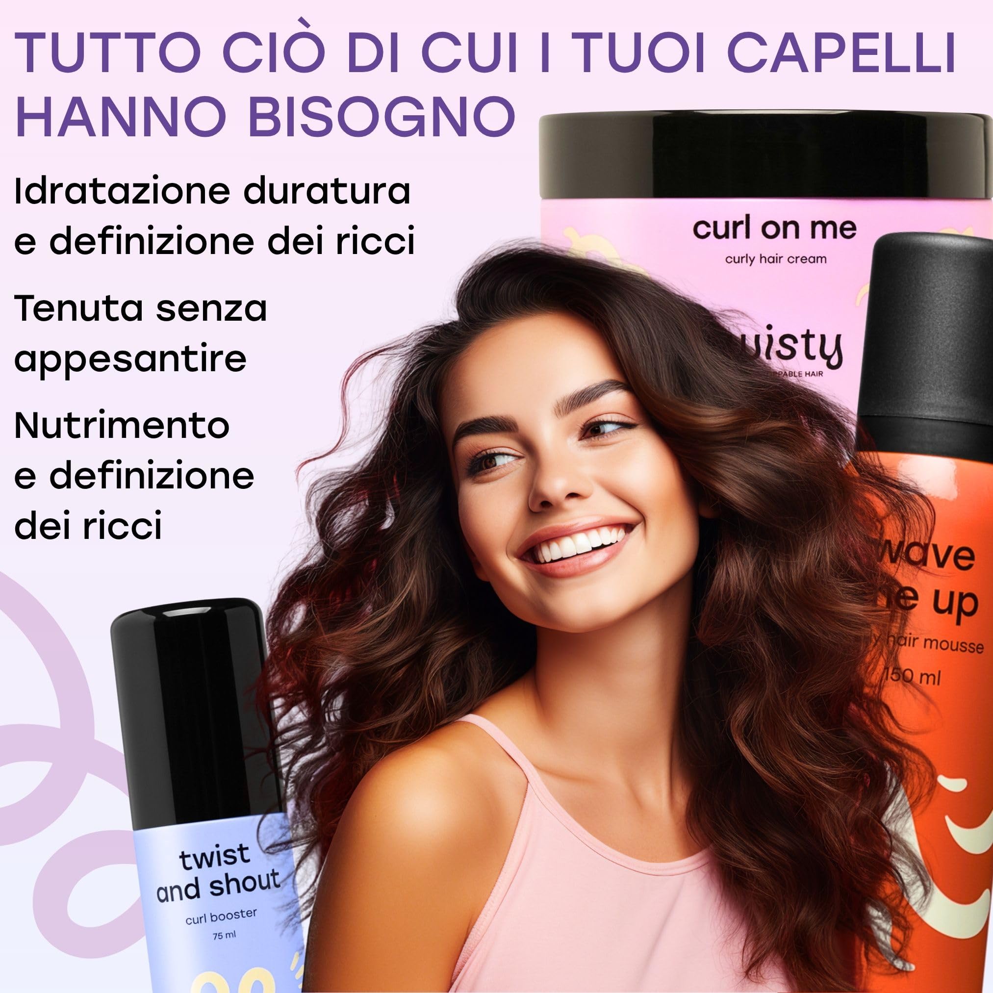 TWISTY Set Styling – Crema Ricci, Schiuma Capelli e Curl Booster – Kit Completo per Capelli Ricci e Mossi Definiti
