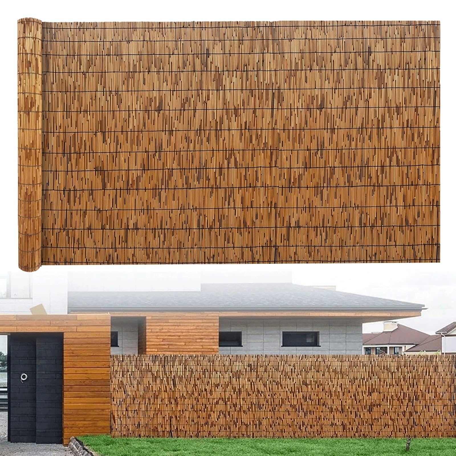 Panel dekoracyjny - Naturalne ogrodzenie do basenu i pokoju na werandzie podwórka, rolka zasłony zewnętrznej (160 x 400 cm) - Zwiększ prywatność i styl