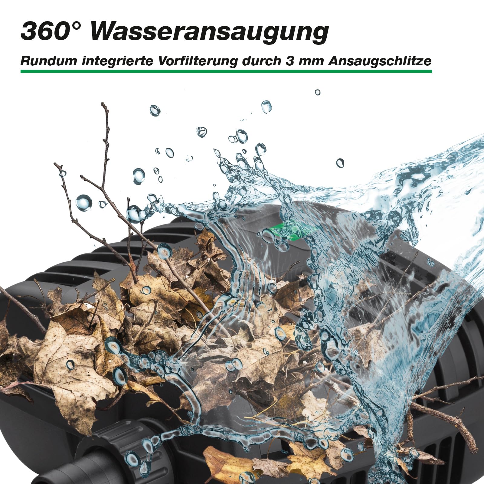 Wagner GREEN Compact Flow 1500 Teichpumpe – 1.500 l/h, 25 Watt – Stromsparende Filterpumpe für Gartenteich, Bachlauf & Wasserfall – Leise Teichpumpe