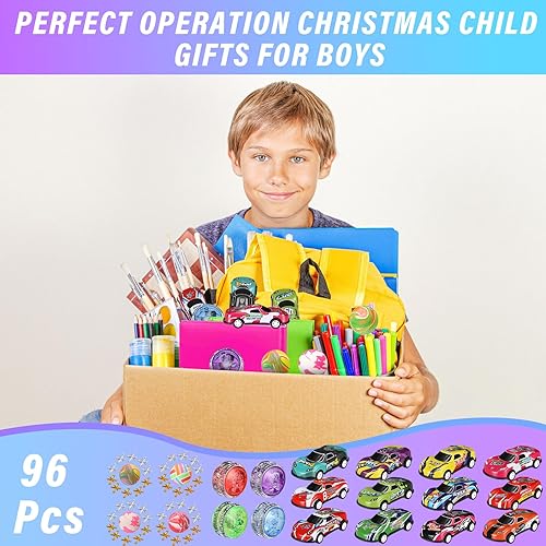 Miniatura 7 de Motionchic 96 piezas de Navidad de operación a granel, incluye 24 luces LED, Yoyo 24 Jacks de metal, juego con bola hinchable, 48 autos de juguete
