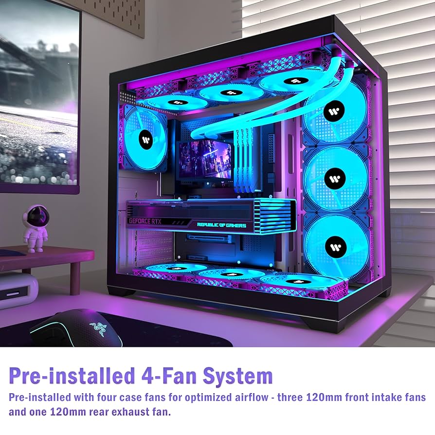 ANSAITE ATX PC CASE 3 PWM ARGB Fans Pre-Installed, Mid-Tower Gaming PC Case, 3* Panoramic Tempered Glass Computer Case With Type-C,360mm Radiator
