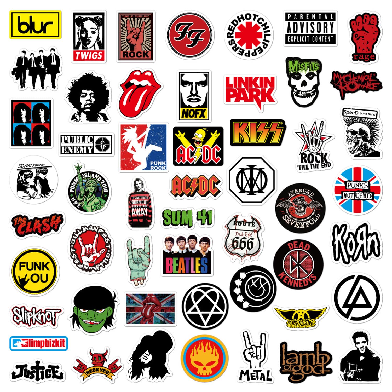 204 Pezzi Adesivi Stickers Band Vintage, Rock Band Classici, Punk Cool Vinile Impermeabili Sticker Bici, Pc Valigia per Laptop Chitarra Bagagli Auto Moto Skateboard