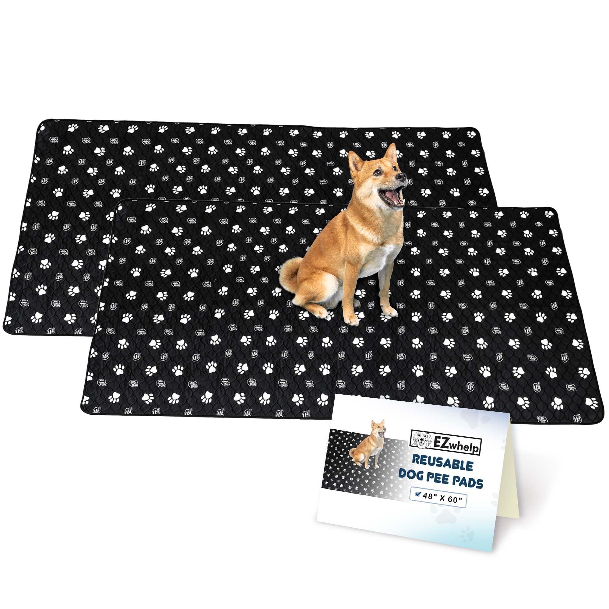 EZwhelp Reusable Dog Pee Pads, Washable Waterproof Mats for Dog Potty Training or Whelping Pads, 48x60 Inch, 2 Pack