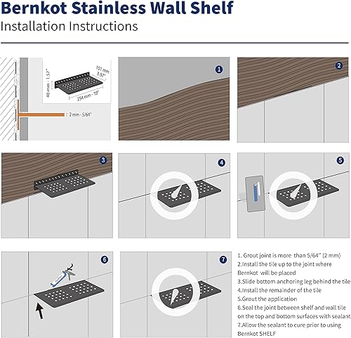 Miniatura 6 de Estante de ducha flotante, estante de pared empotrado de acero inoxidable 304 negro mate de 10 pulgadas para lavatorio, estante de baño resistente