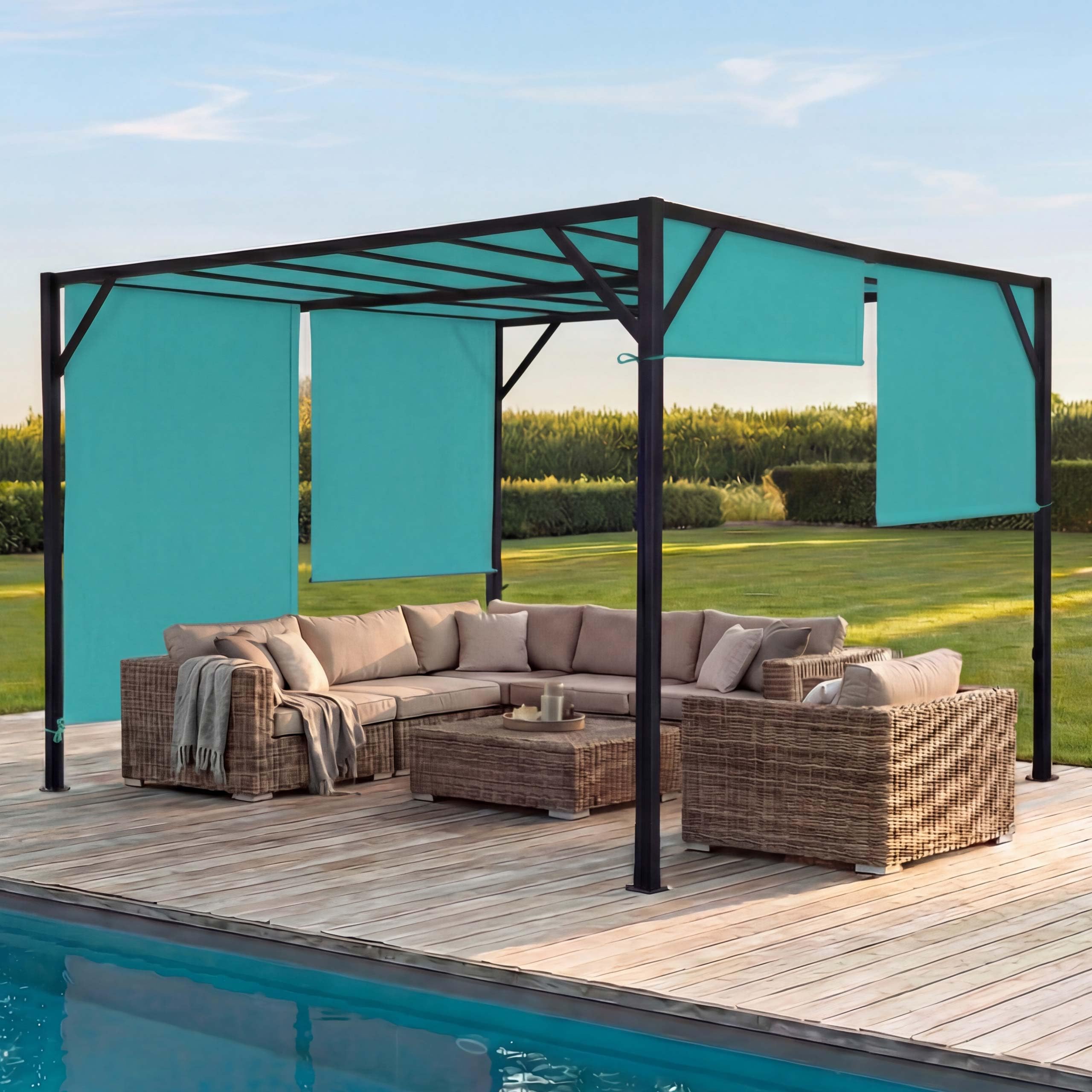 Mendler Pergola Baia Schiebedach türkis-blau - 4x4m