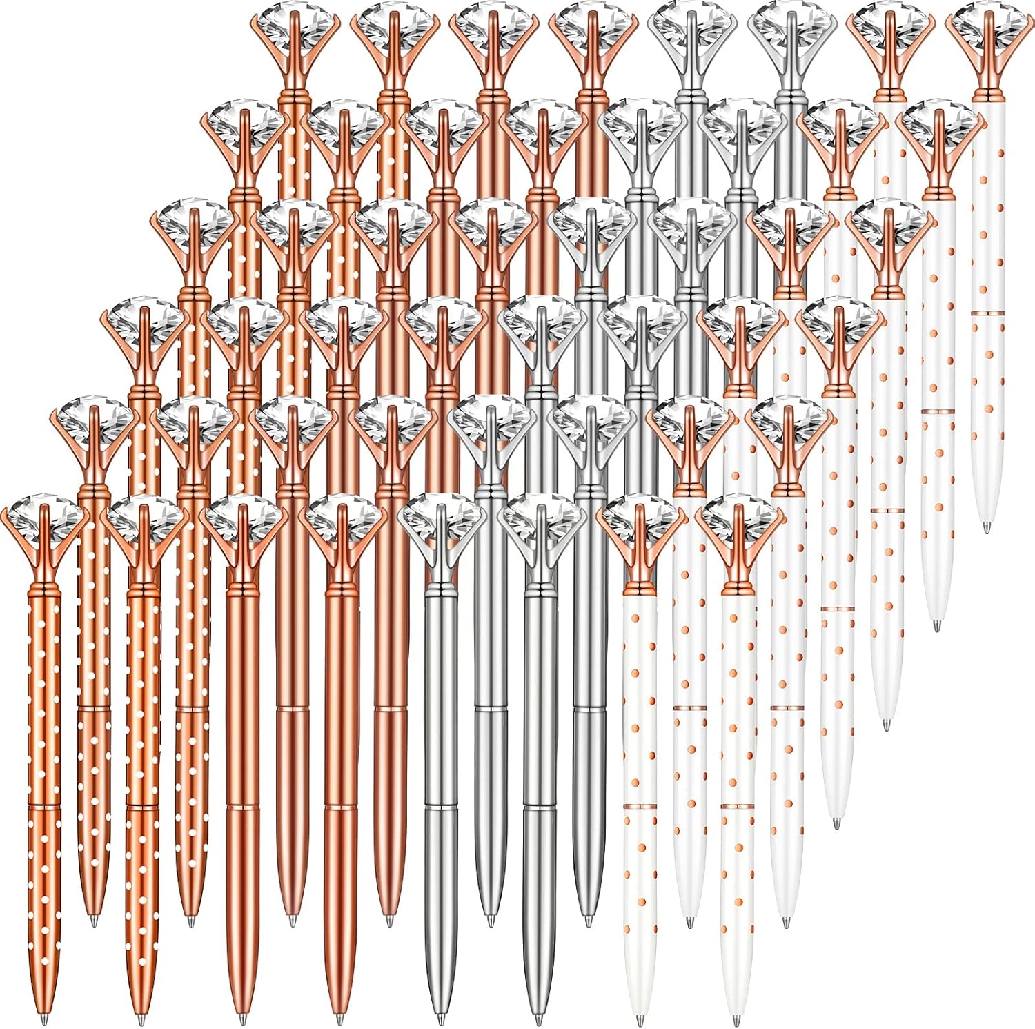 Yexiya 48 Pcs Diamond Pens Bulk Bridal Shower Gifts for Guests Rose Golden Crystal Ballpoint Bling Happily Ever After Pens for Wedding Bridal Shower Bridesmaid Women Girls Gift Office Favors