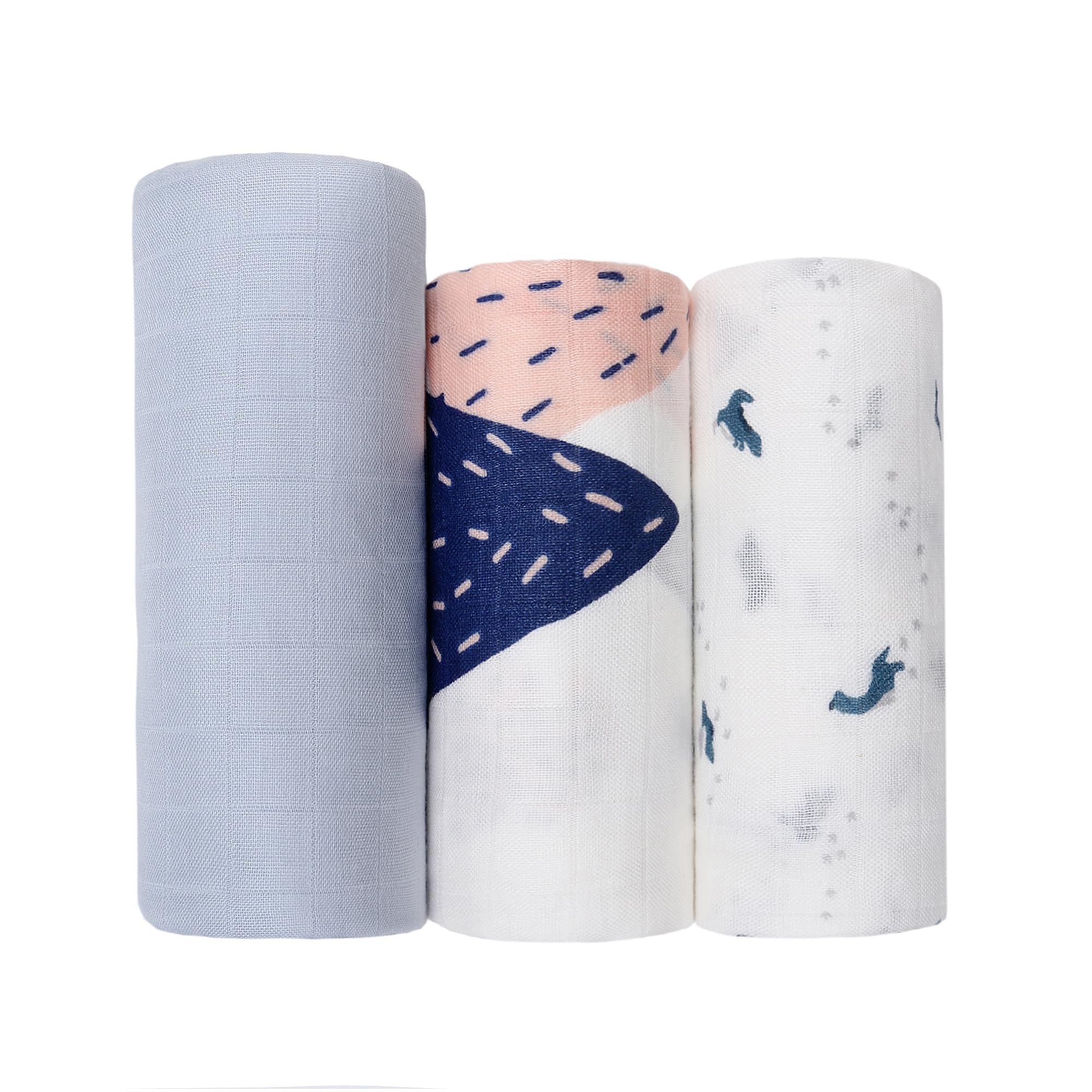 Miracle Baby Bamboo Cotton Muslin Swaddle Blankets 3 Pack (1 Large 120x120cm + 2 Standard 80x80cm), Baby Swaddle Wrap Muslin Cloths,Muslin Swaddle,Muslin Blanket,infant Shower Gifts Set â image 1