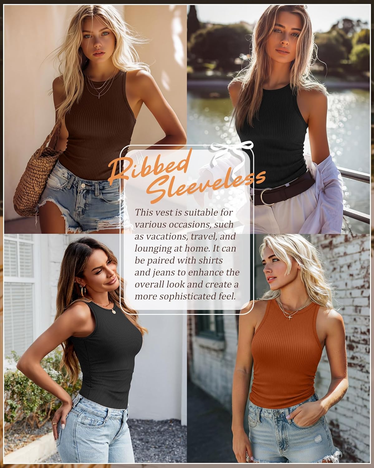 3 Pack Women's Sleeveless Tank Tops, Ribbed Knit Slim Fit Crew Neck Tops Side Ruched Summer Racerback Workout Shirts - Image 5