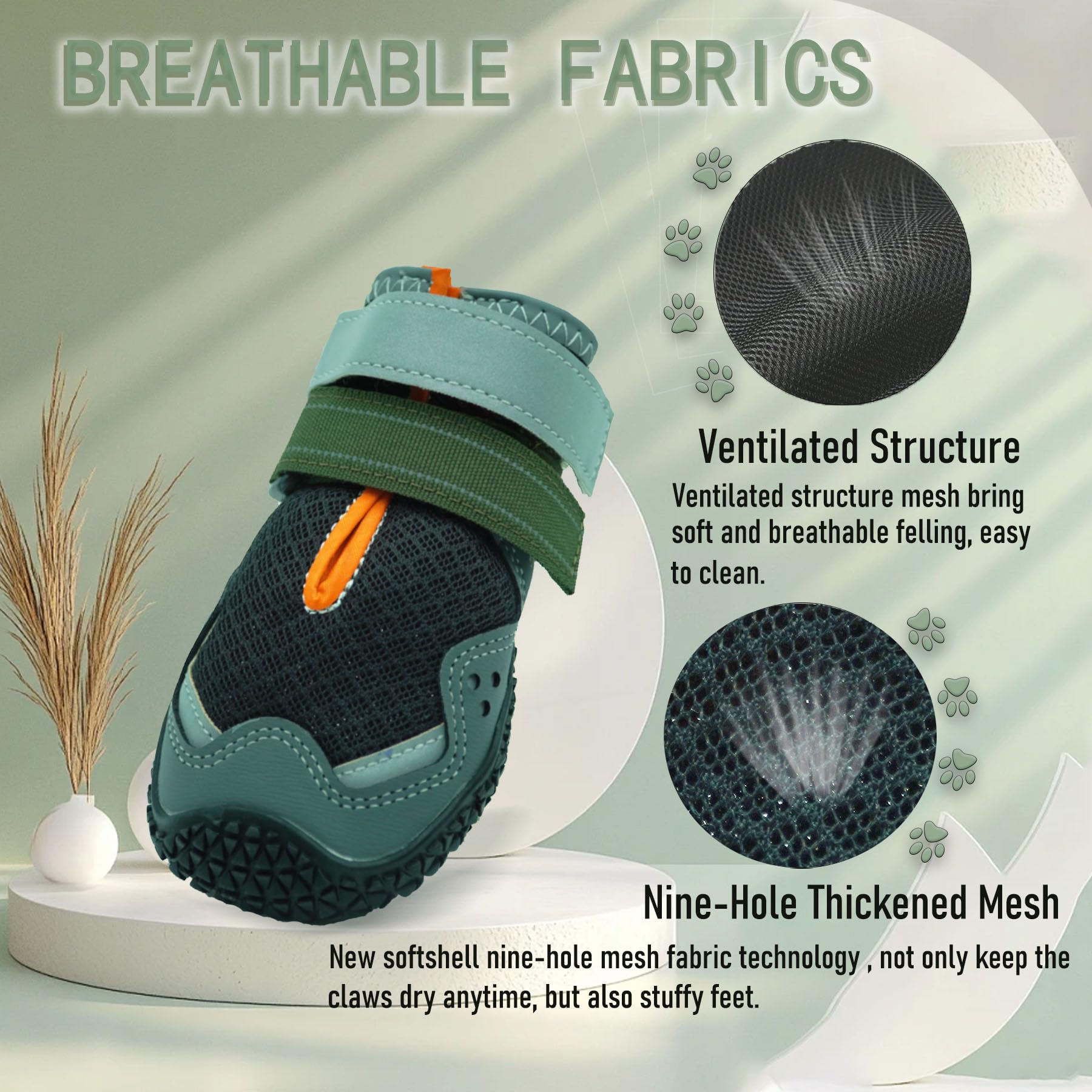 OPUIMCD Dog Shoes for Large Medium Small Size Paw Protector, Mesh Breathable Pet Booties Summer Hot Pavement Waterproof with Anti Slip Rubber for Hardwood Floors Outdoor Running Winter Snow (Black)