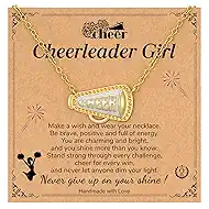 Cheerleader Gifts- Cheer Necklace for Women Teens Fans Coach Team, 14K Gold Plated Cheer Pendant Christmas Birthday Cheer Gifts Jewelry