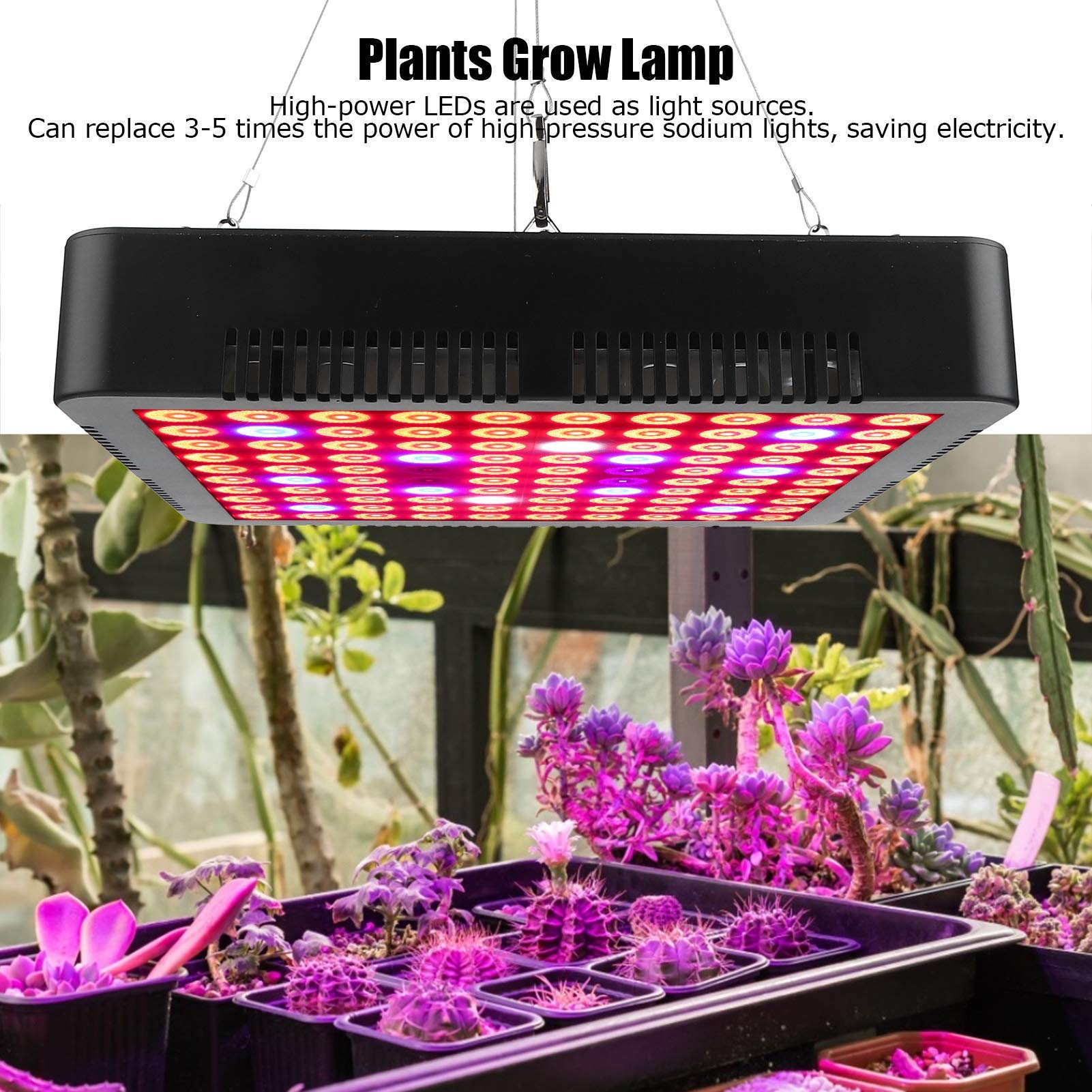 Duokon Plant Grow Light, 300W 100LED Chips Grow Lamp Planta de espectro completo Panel LED Accesorio de luces de cultivo 85-264V(EU Plug)
