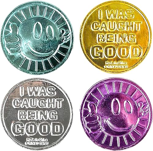 Miniatura 4 de ArtCreativity Colección de monedas coloridas, paquete de 144 monedas con texto en inglés "I was Caught Being Good", fichas para el comportamiento de